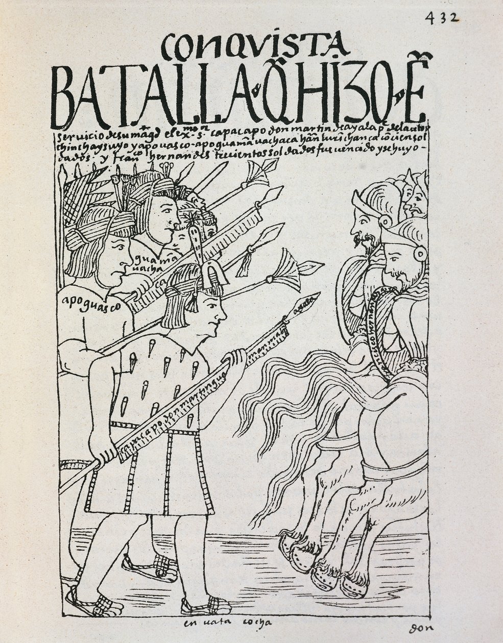 Slaget ved Cuzco: Inca Manco Capacs beleiring av byen okkupert av conquistadorene, ca. 1536 (gravering) av Felipe Huaman Poma de Ayala