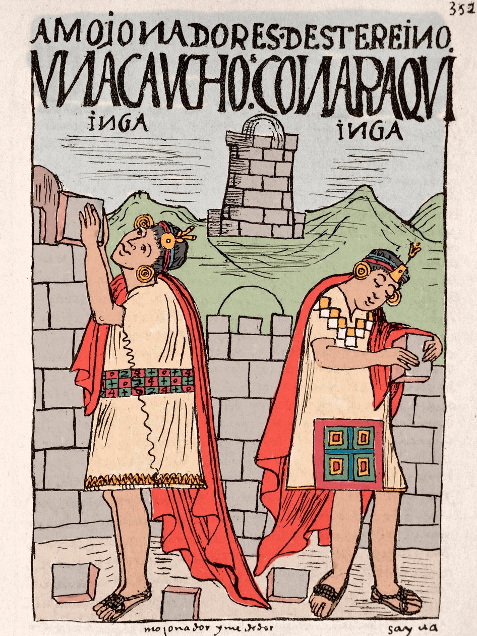 Blekktegning fra manuskriptet "" New Chronicle and Good Government"" av Don Felipe Puma de Ayala som illustrerer inkaenes liv, rundt 1587 Lima, National Museum of Anthropology, Arqueo av Felipe Huaman Poma de Ayala