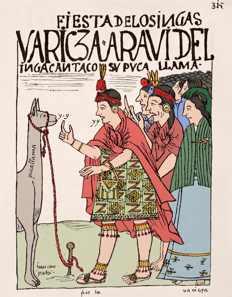 Inca Empire: The Sacrifice of a Lama on the Occasion of an Inca Rite - Blekktegning fra manuskriptet "" New Crown and Good Government"" av Don Felipe Puma de Ayala som illustrerer inkaenes liv, ca. 1587 Lima, National Museum of Antropologi, Arch av Felipe Huaman Poma de Ayala