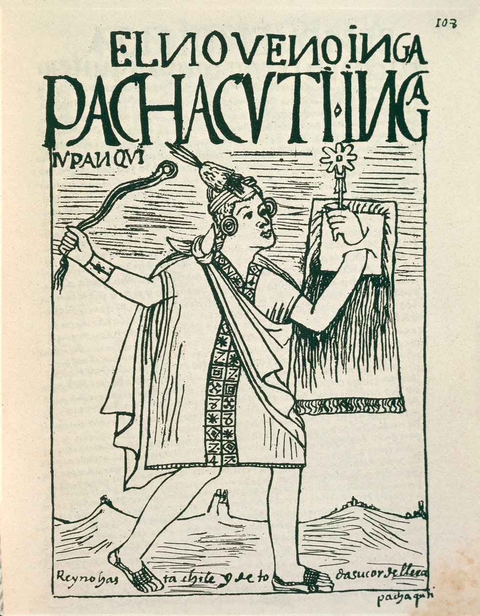 Portrett av den store inka-keiseren Pachacutec (blekktegning av Felipe Huaman Poma de Ayala