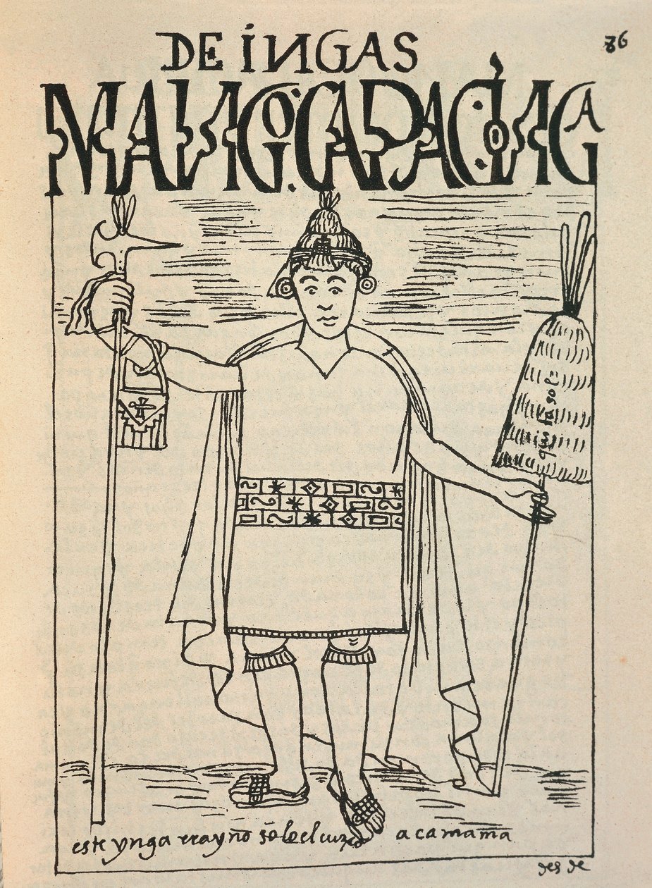 Representasjon av Manco Capac, den legendariske inka-stiftelsen av kongeriket Cusco og en figur av inka-mytologi (blekktegning av Felipe Huaman Poma de Ayala