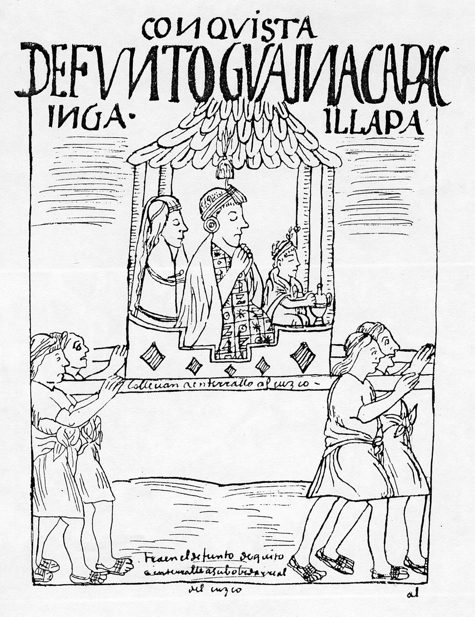Liket av Huayana Capac blir fraktet fra Quito til Cuzco for begravelse av Felipe Huaman Poma de Ayala