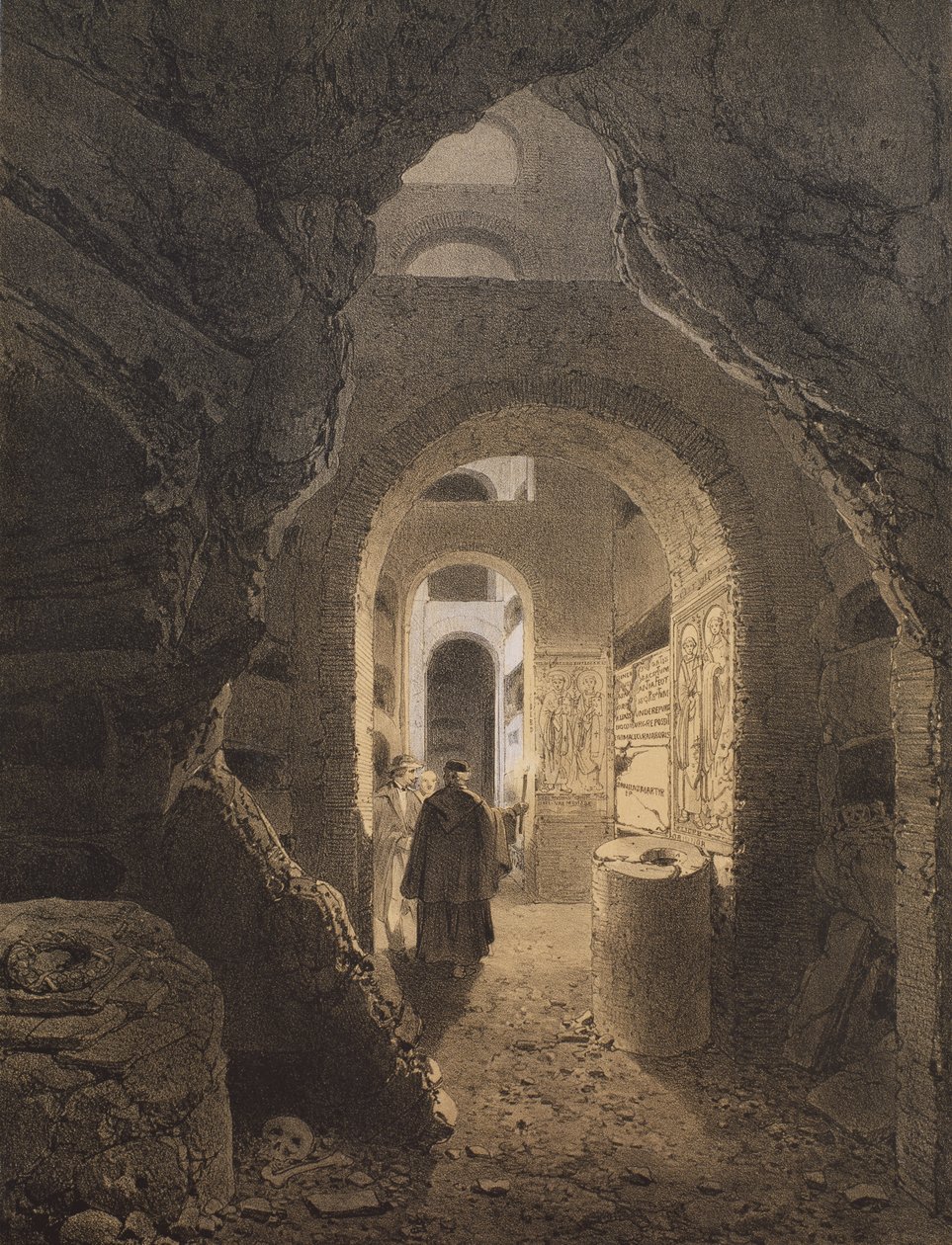 Catacombs of San Calixto i Roma, illustrasjon fra albumet 'Rome dans sa grandeur', 1870 av Felix Benoist