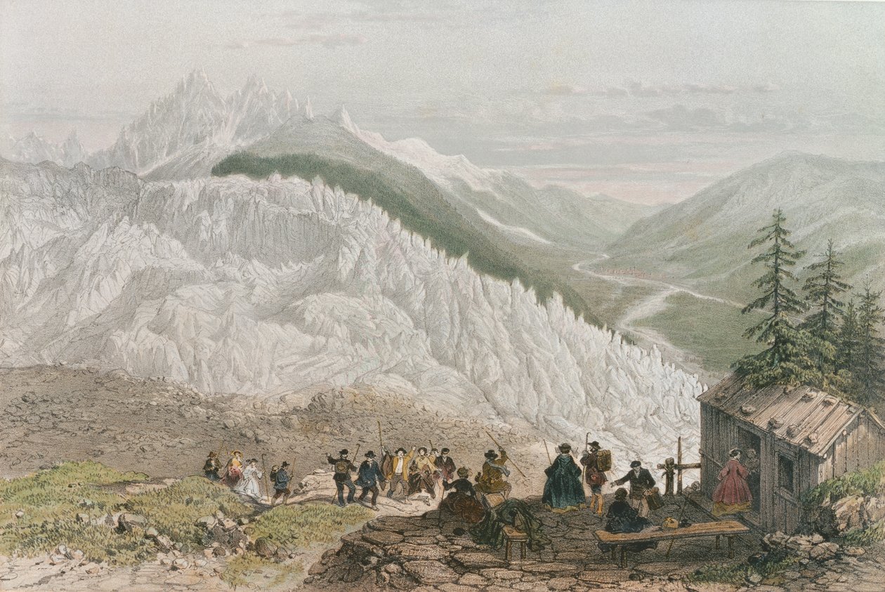 Isbreen og Chamonix-dalen, gravert av Adolphe Bayot (1810-66) midten av 1800-tallet av Felix Benoist