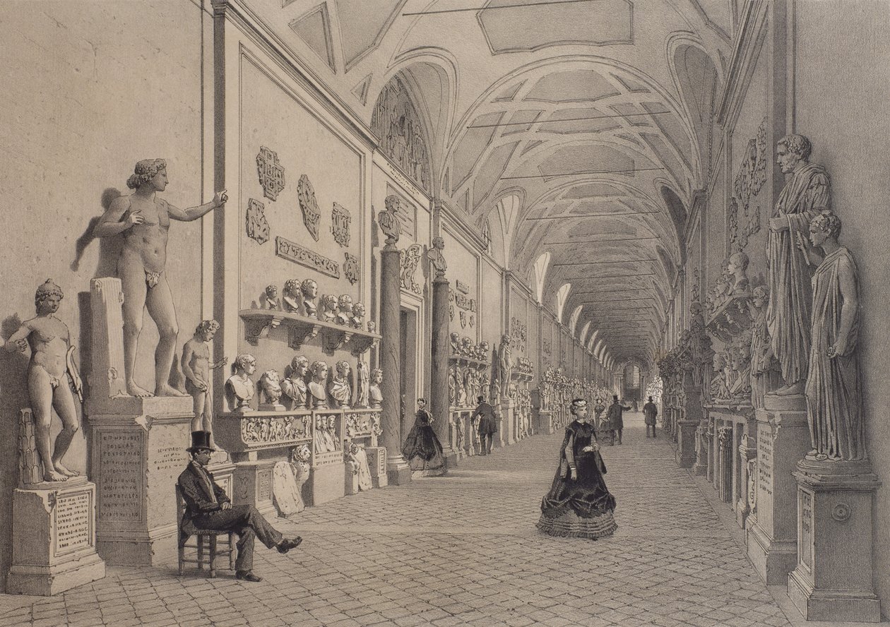 Vatikanmuseer, Chiaramonti Gallery og inngangen til Braccio Nuovo Gallery, Roma, illustrasjon fra albumet 
