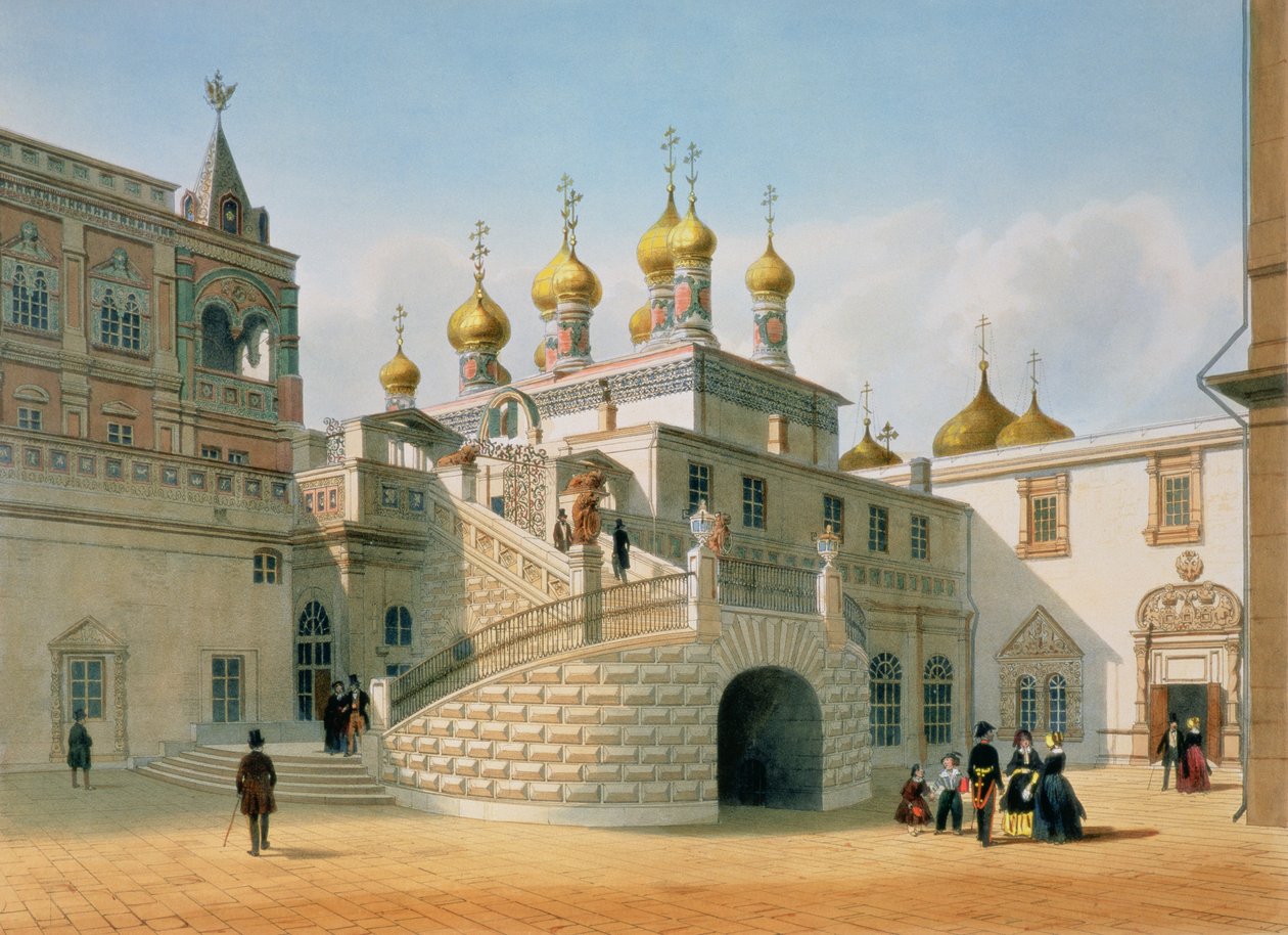Utsikt over Boyar-palasset i Kreml i Moskva, trykt av Lemercier, Paris, 1840-tallet av Felix Benoist