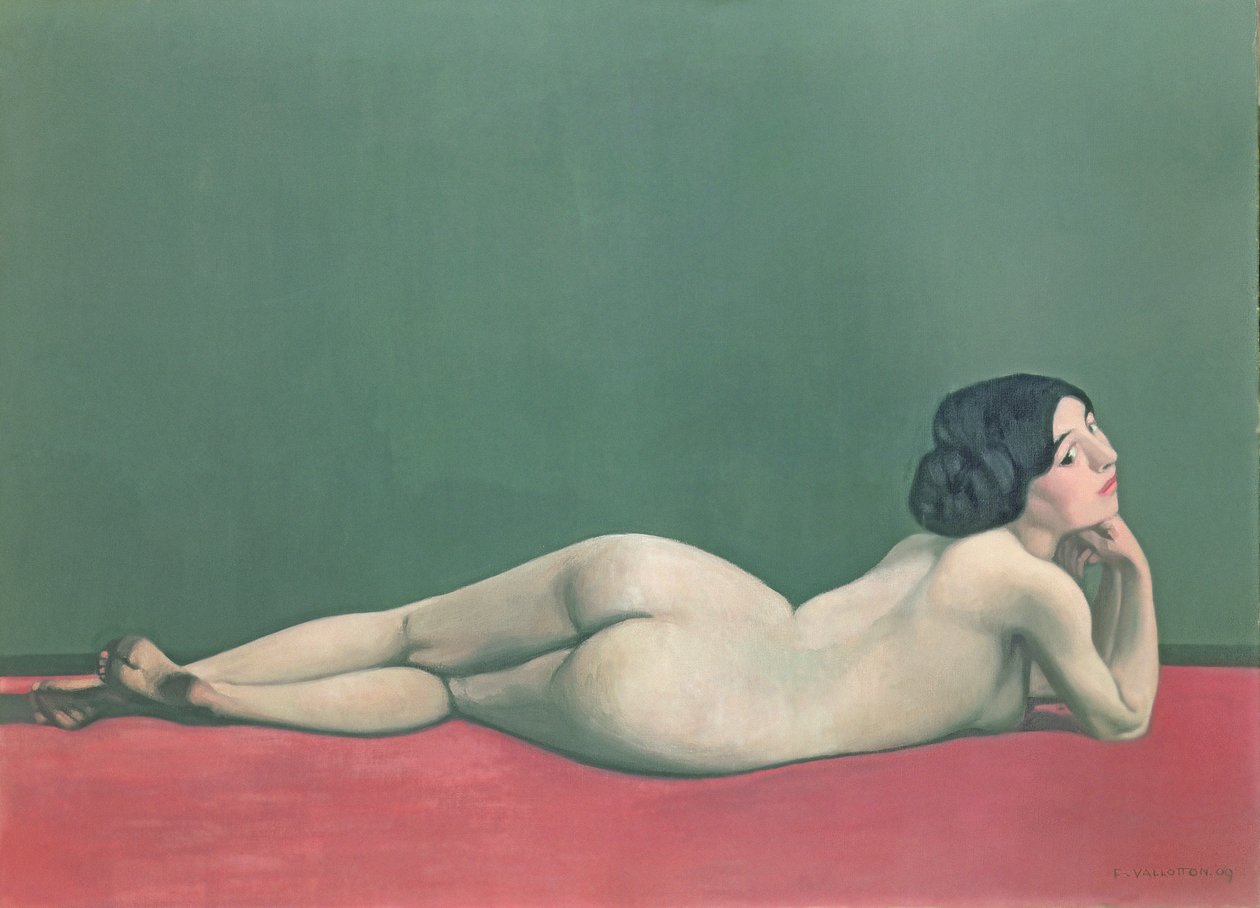Naken strukket ut på et tøystykke av Felix Edouard Vallotton