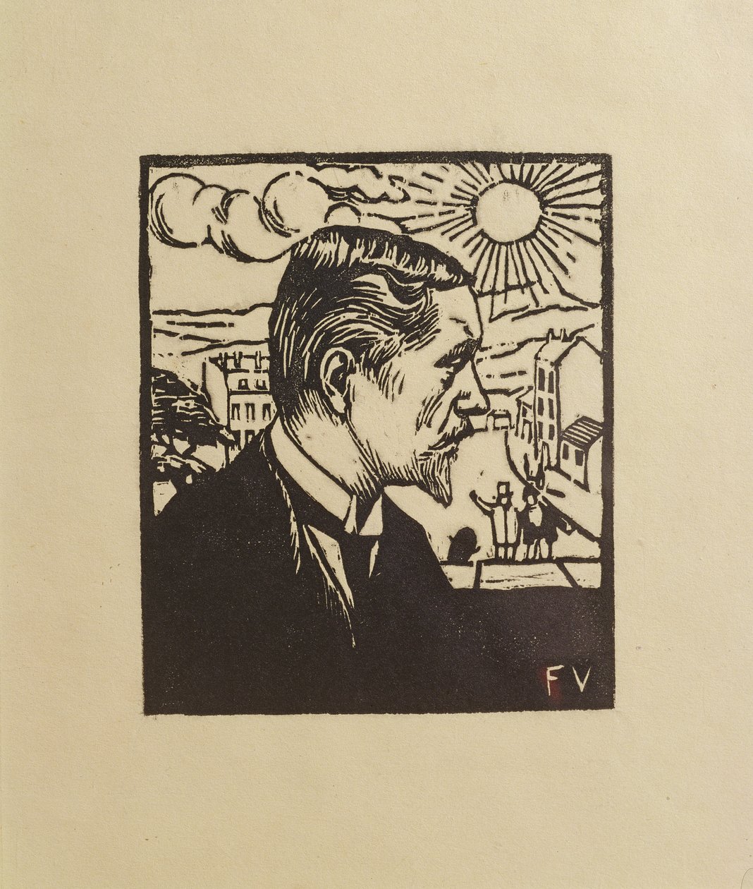 Selvportrett, 1891 (tresnitt på kremvevd papir) av Felix Edouard Vallotton