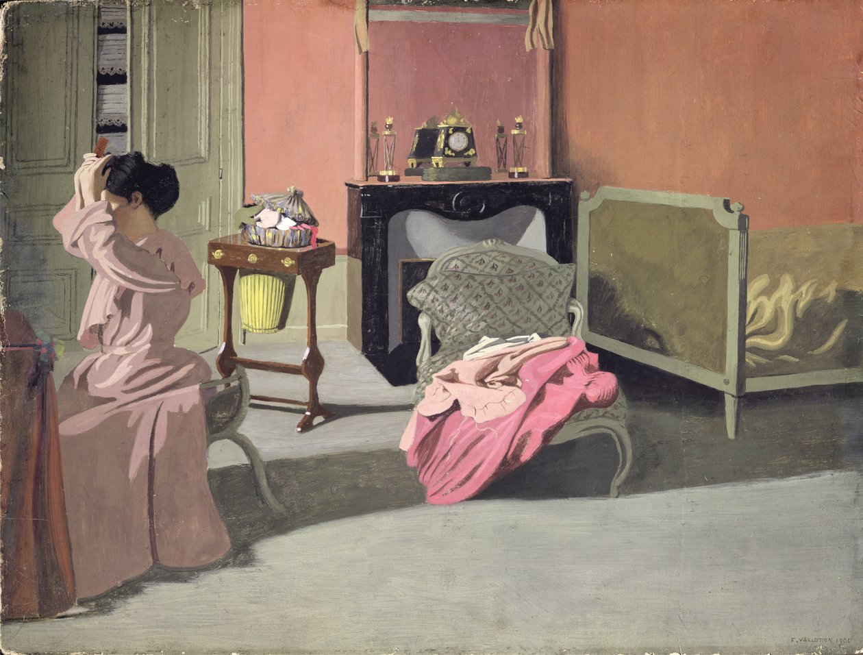 Kvinne som lager håret, 1900 av Felix Edouard Vallotton