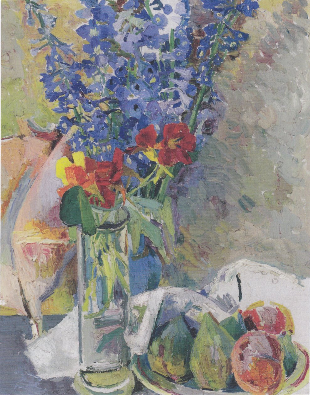 Stilleben med en Larkspur og frukt av Felix Esterl
