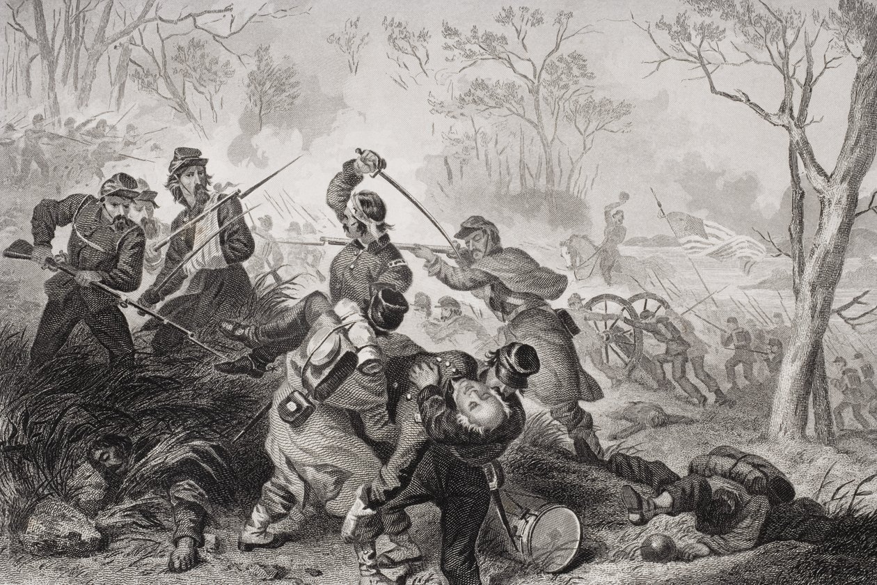 Oberst Edward D. Bakers (1811-61) død i slaget ved Balls Bluff, Virginia, 1861 av Felix Octavius Carr Darley
