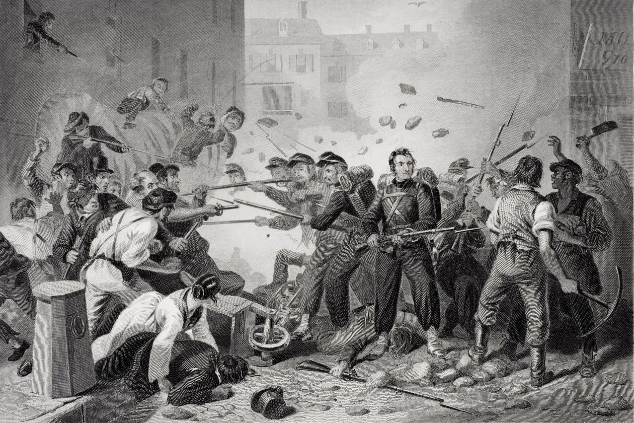 Massachusetts-milits som passerte gjennom Baltimore, Pennsylvania, 1861 av Felix Octavius Carr Darley