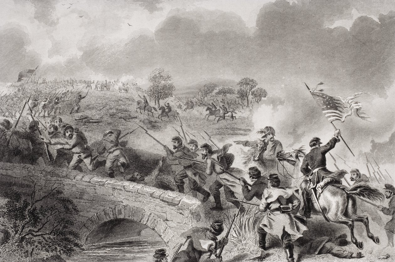 Inntak av broen på Antietam Creek i slaget ved Antietam, Maryland, 1862 av Felix Octavius Carr Darley