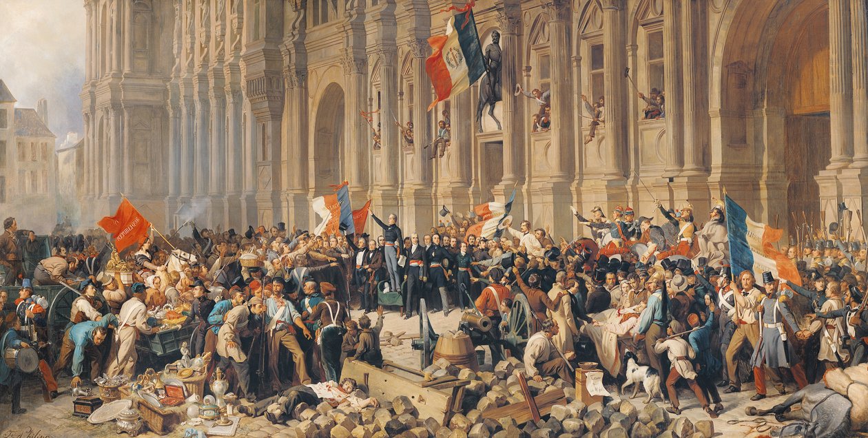 Lamartine avviser det røde flagget i 1848 av Felix Philippoteaux