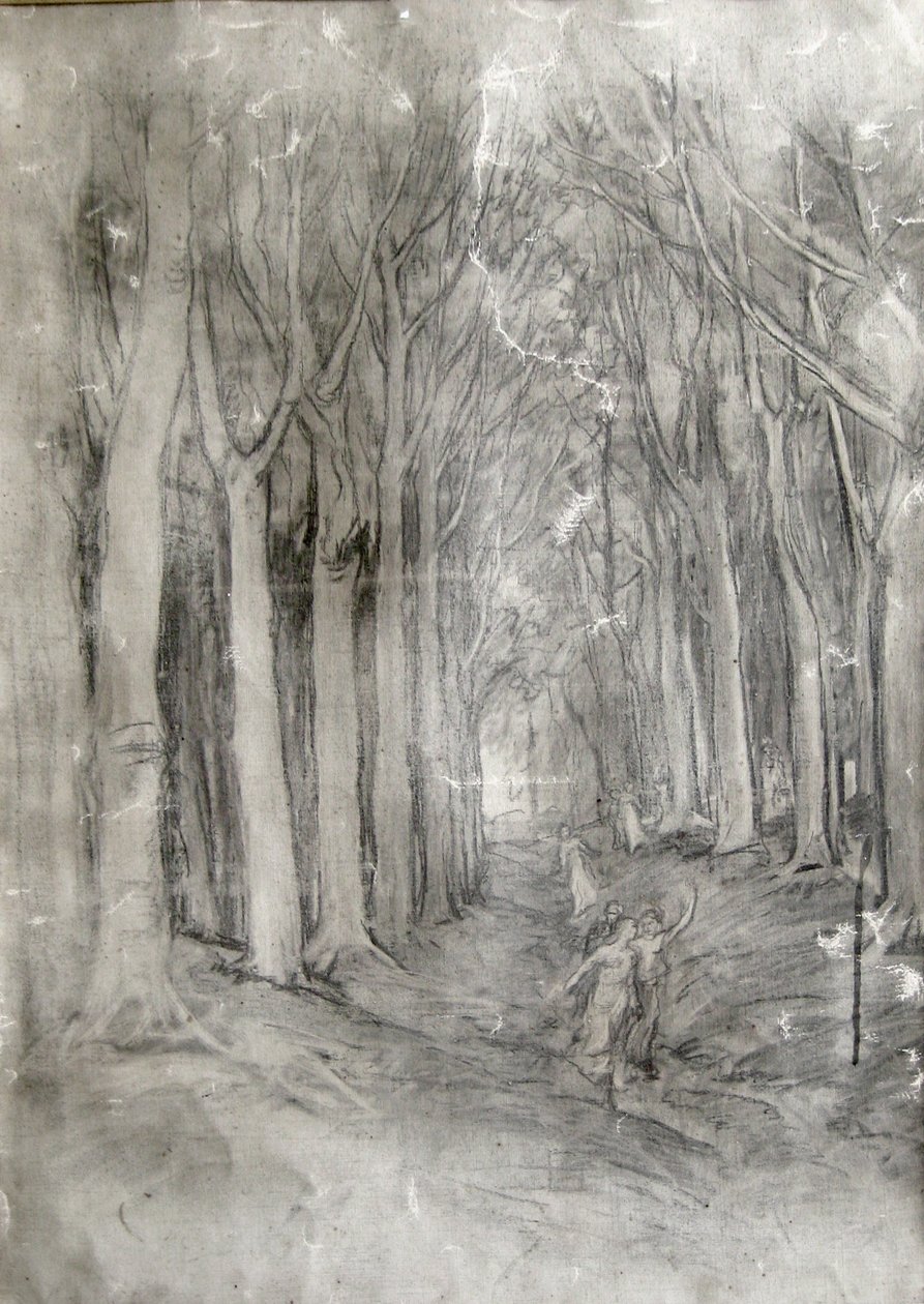 studie av Grove of Trees i trekull av Felix Resurreccion Hidalgo