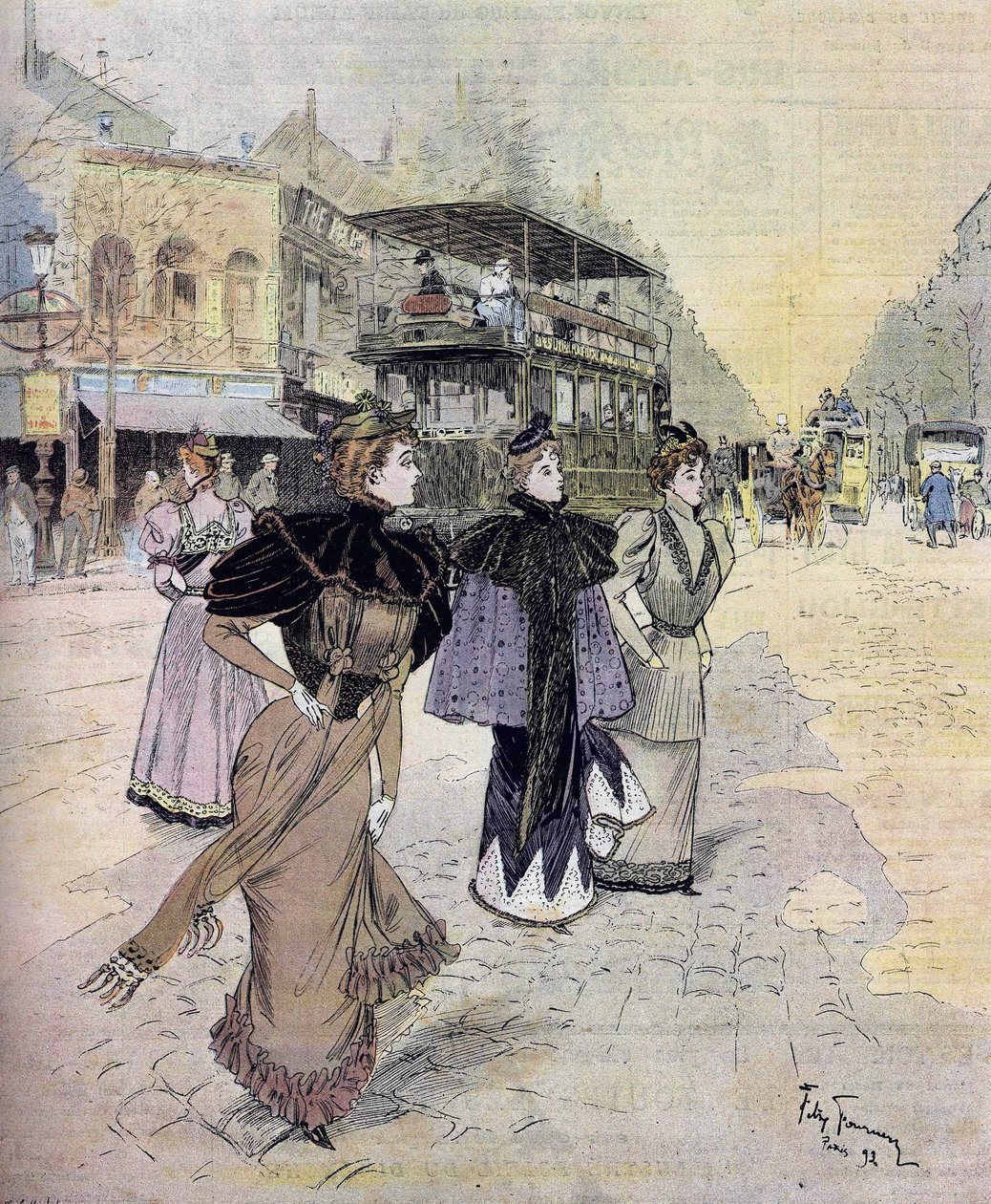 Grands boulevards i Paris i april. etter akvarellen av Felix Fournery (1865-1938) 1893 av Felix (after) Fournery