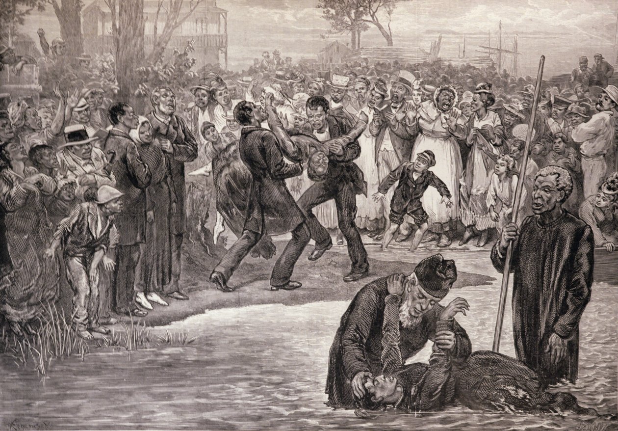 Negro Baptism i USA, fra 'The Illustrated London News', 21. mai 1887 (gravering) av Felix (after) Regamey
