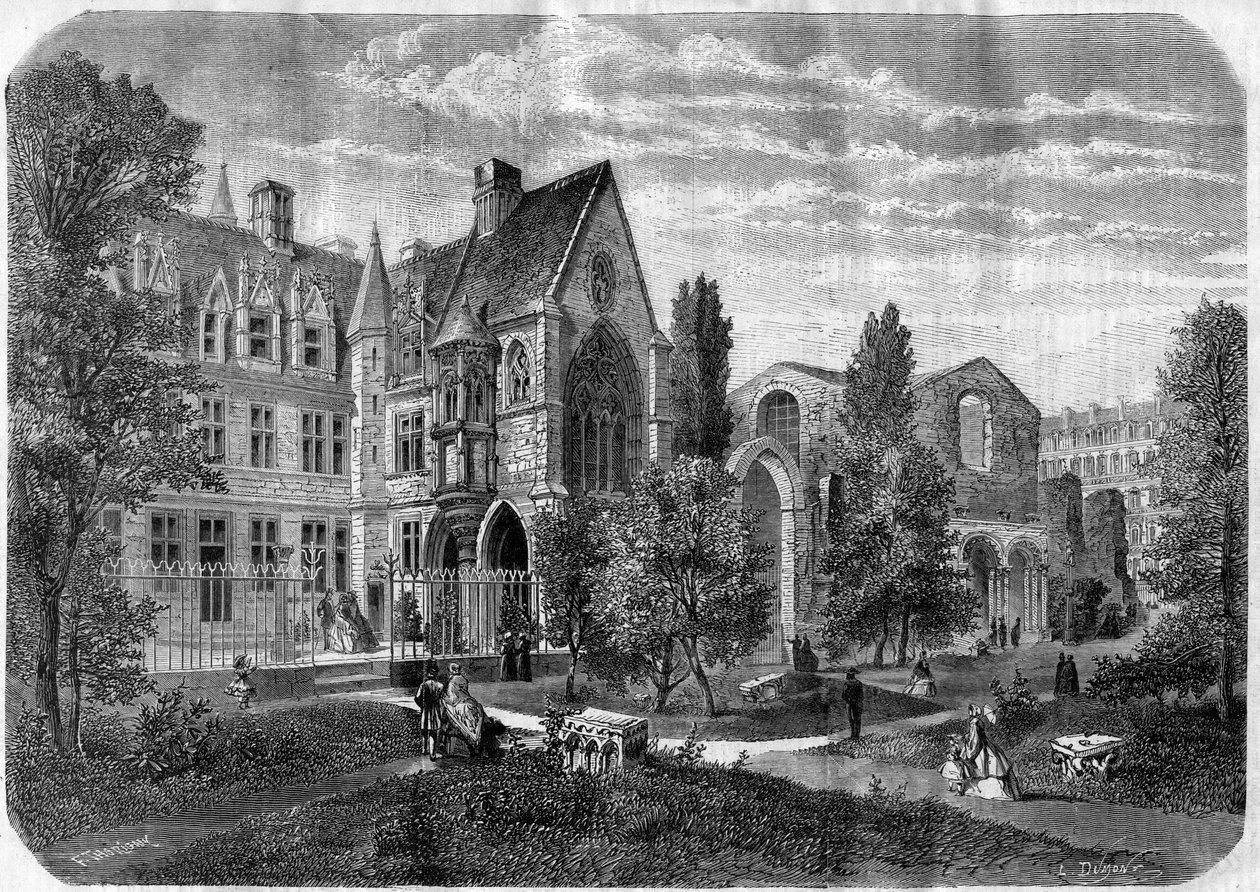 Plassen til Palais des Thermes og Cluny Hospital i Paris i 1868 - Gravering etter en tegning av Felix de Thorigny av Felix (after) Thorigny
