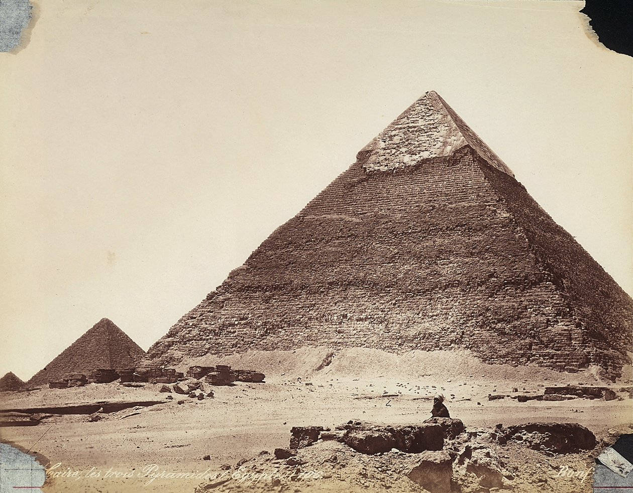 De tre pyramidene: Cheops, Chefren og Mycerinus, ved Nekropolis i Giza, Egypt av Félix Bonfils