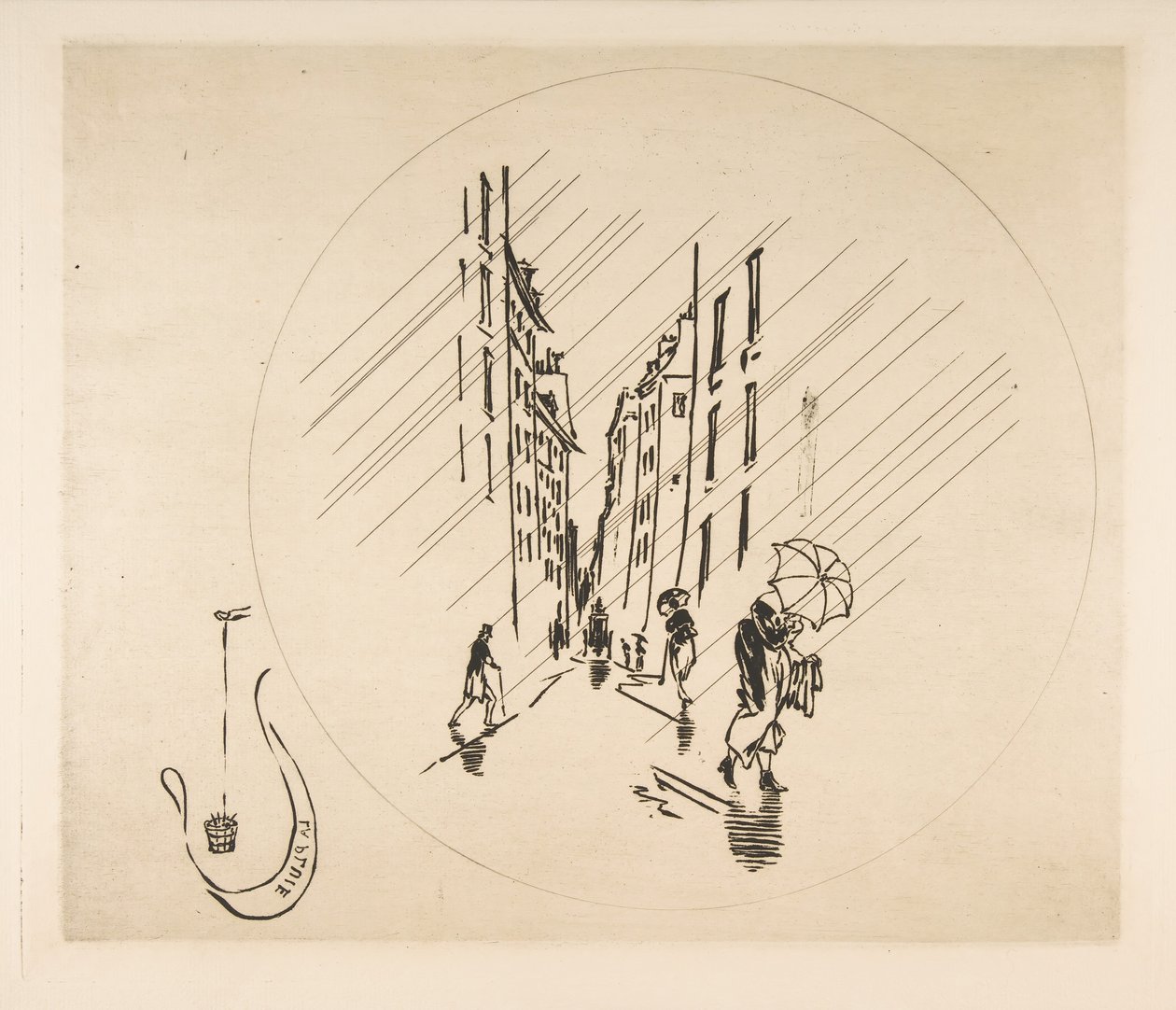 Dekorasjon for en tallerken: Rain, 1870. av Felix Bracquemond