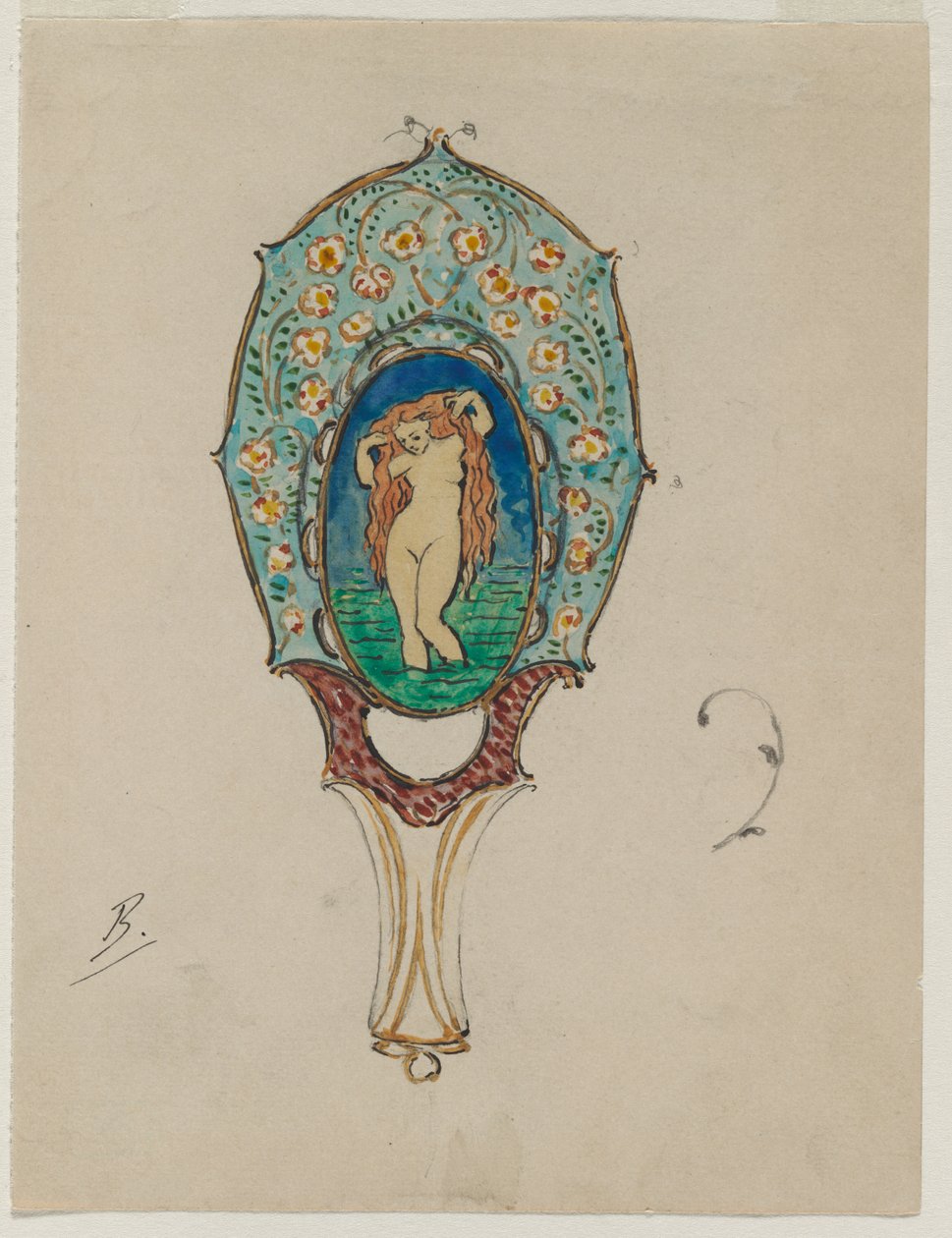 Design for et håndspeil, ca. 1900-1902. av Felix Bracquemond