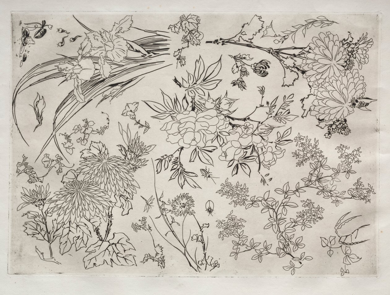 Middagsservering Rousseau-servering: Blomster nr. 23, 1866. av Felix Bracquemond