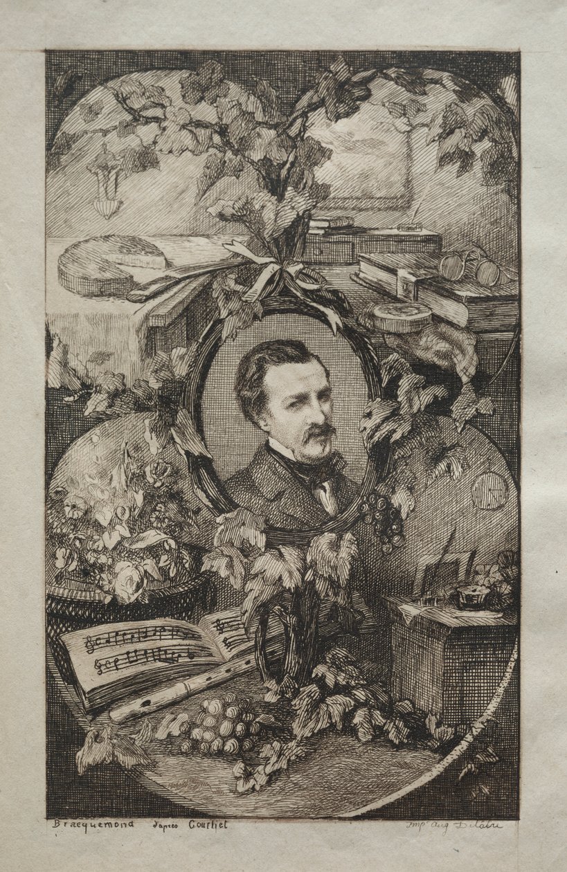 Frontispice for New Works of Champfleury, The Friends of Nature: Portrait of Champfleury, 1859. av Felix Bracquemond