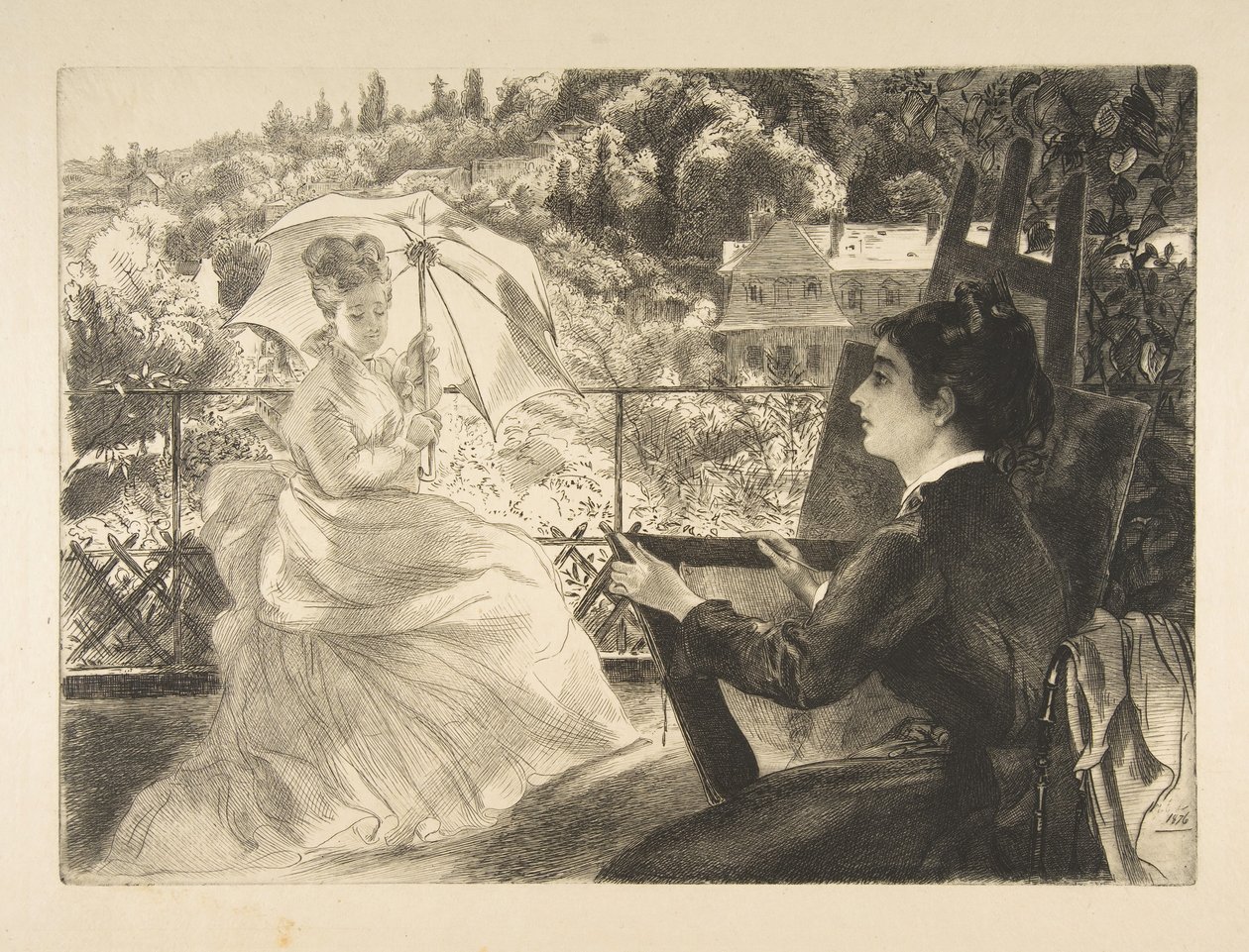 Terrassen til Villa Brancas, 1876. av Felix Bracquemond