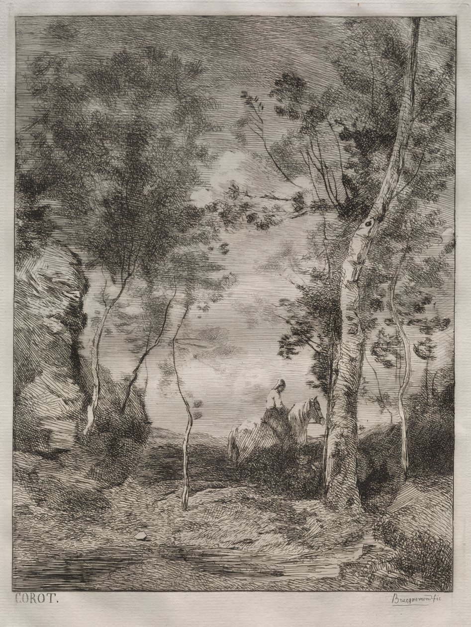 Landskap, eller Den hvite hesten, etter Corot av Felix Bracquemond