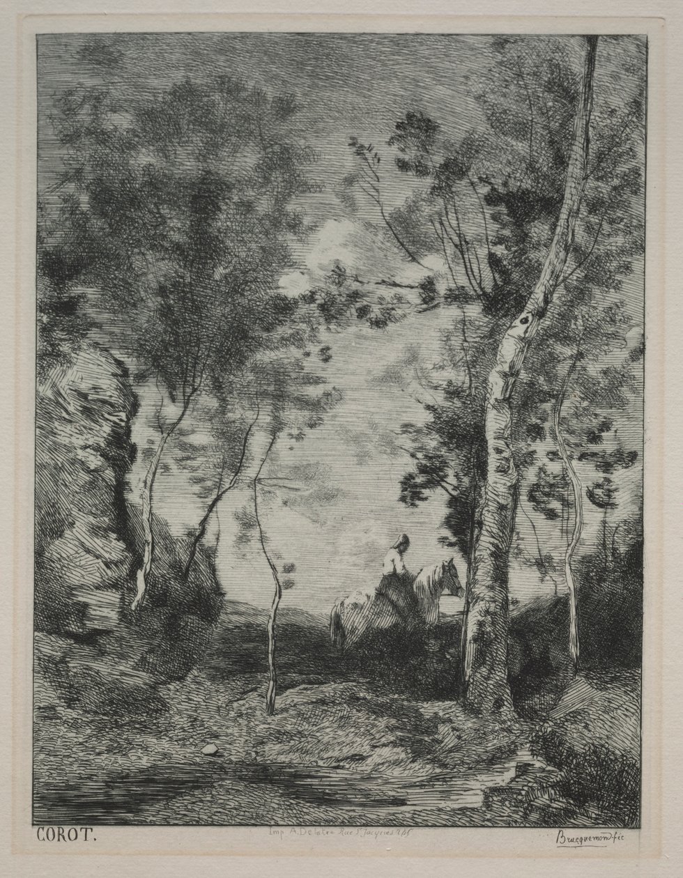 Landskap, eller Den hvite hesten, etter Corot, ca. 1858. av Felix Bracquemond