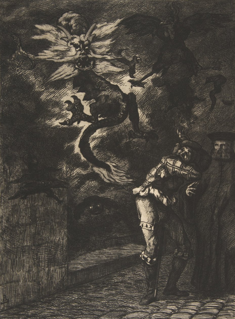 Panurge forlater Raminagrobis, 1854-55. av Felix Bracquemond