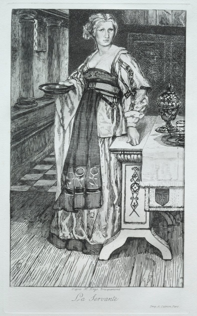 The Maidservant, etter H. Leys, 1868. av Felix Bracquemond