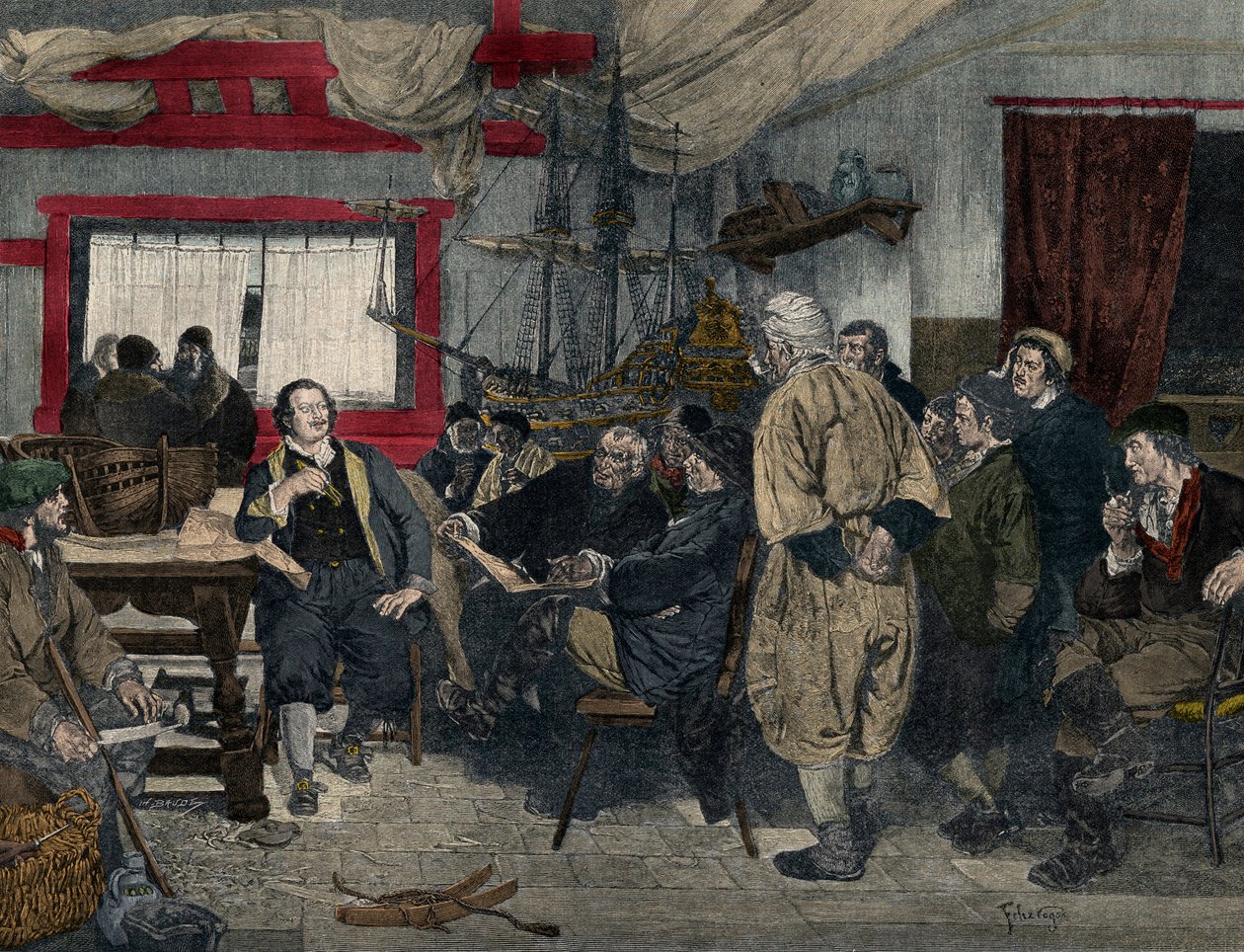 Peter I den store (1672-1725) (Peter I den store) i 1697 gikk inn i Holland til skipsbygging. Fra Felix Cogens maleri. av Felix Cogen