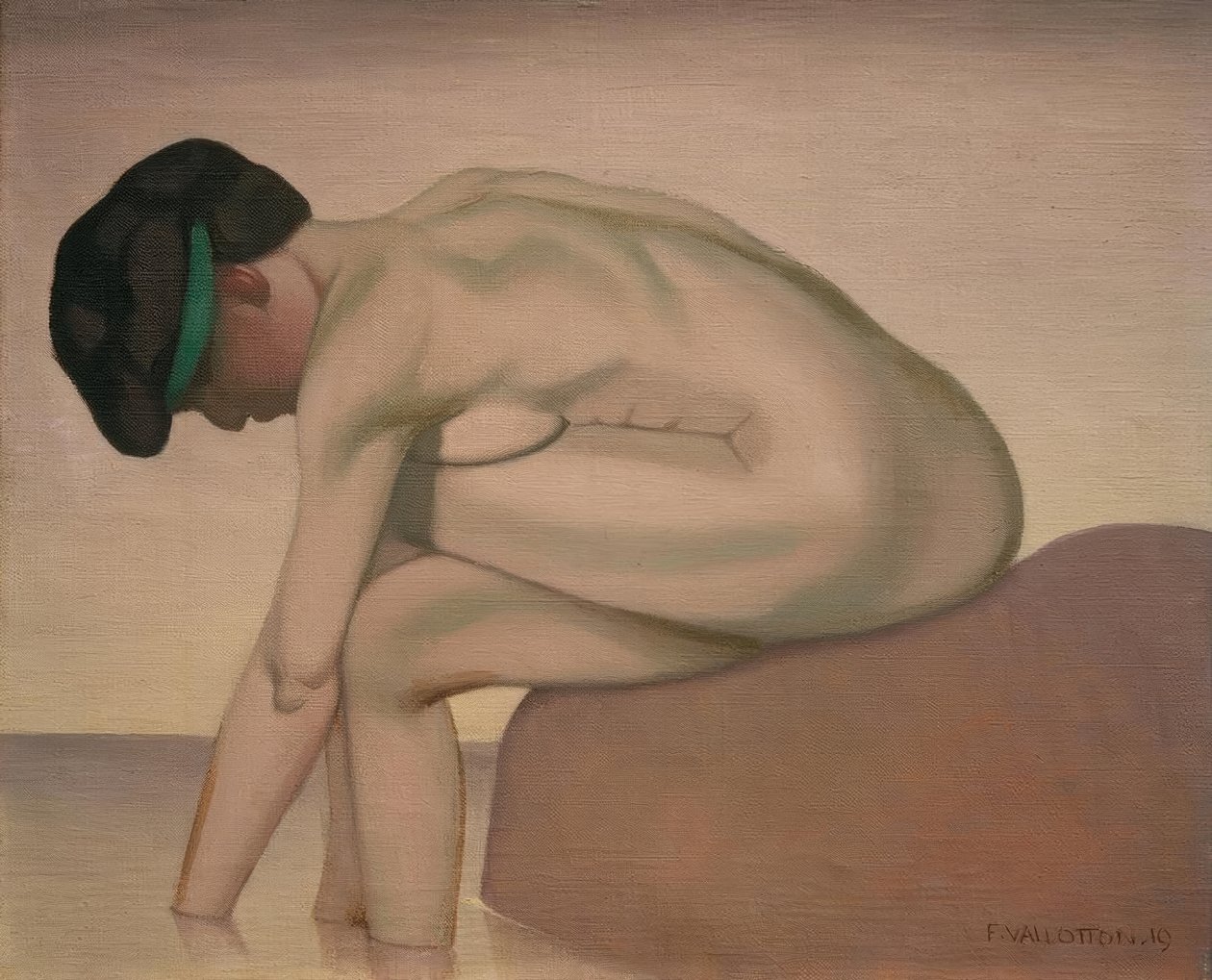 Badende sitter i profil på en stein av Felix Edouard Vallotton
