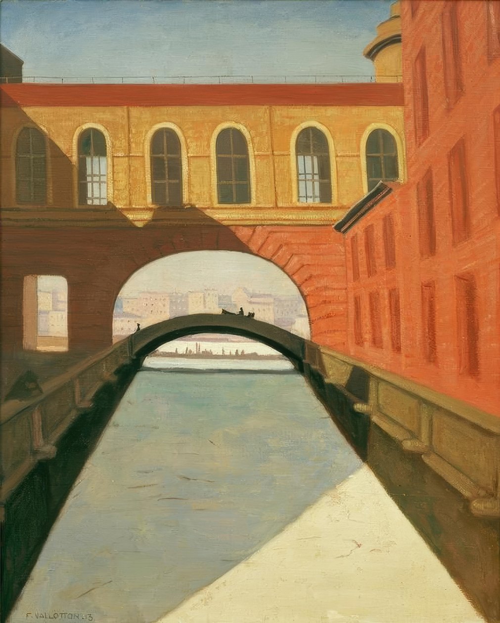 Frossen kanal og bro nær Eremitasjen i St. Petersburg av Felix Edouard Vallotton