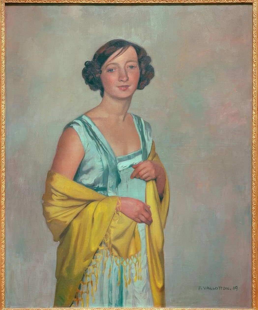 Portrett av en kvinne med et gult skjerf av Felix Edouard Vallotton