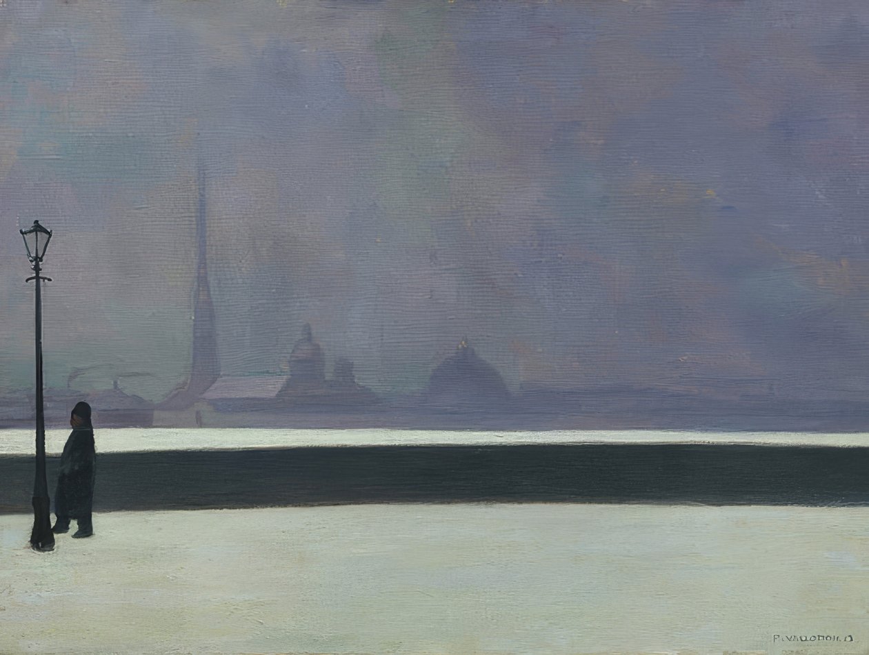 Newa, lyståken (La Néva, brume légère). 1913 av Felix Edouard Vallotton