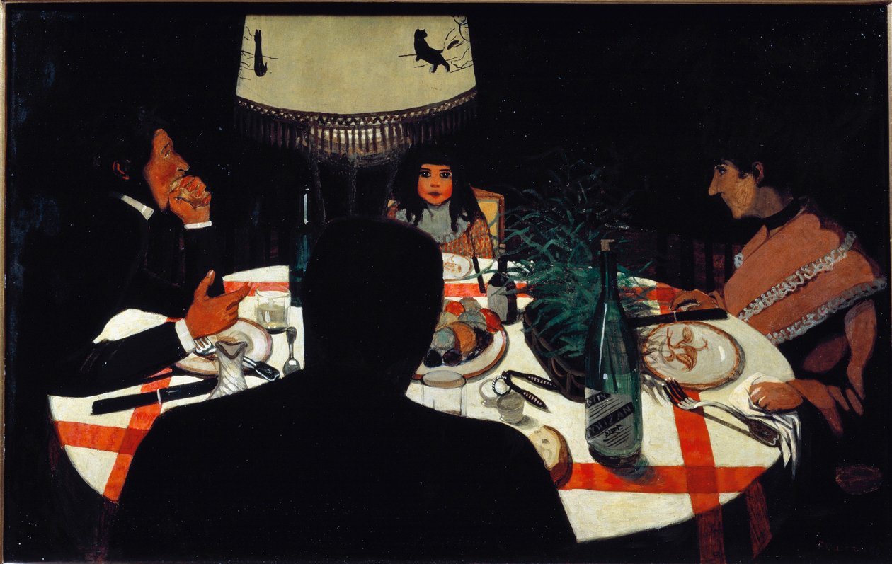 Middag, lampeeffekt. (1899. Olje på tre) av Felix Edouard Vallotton