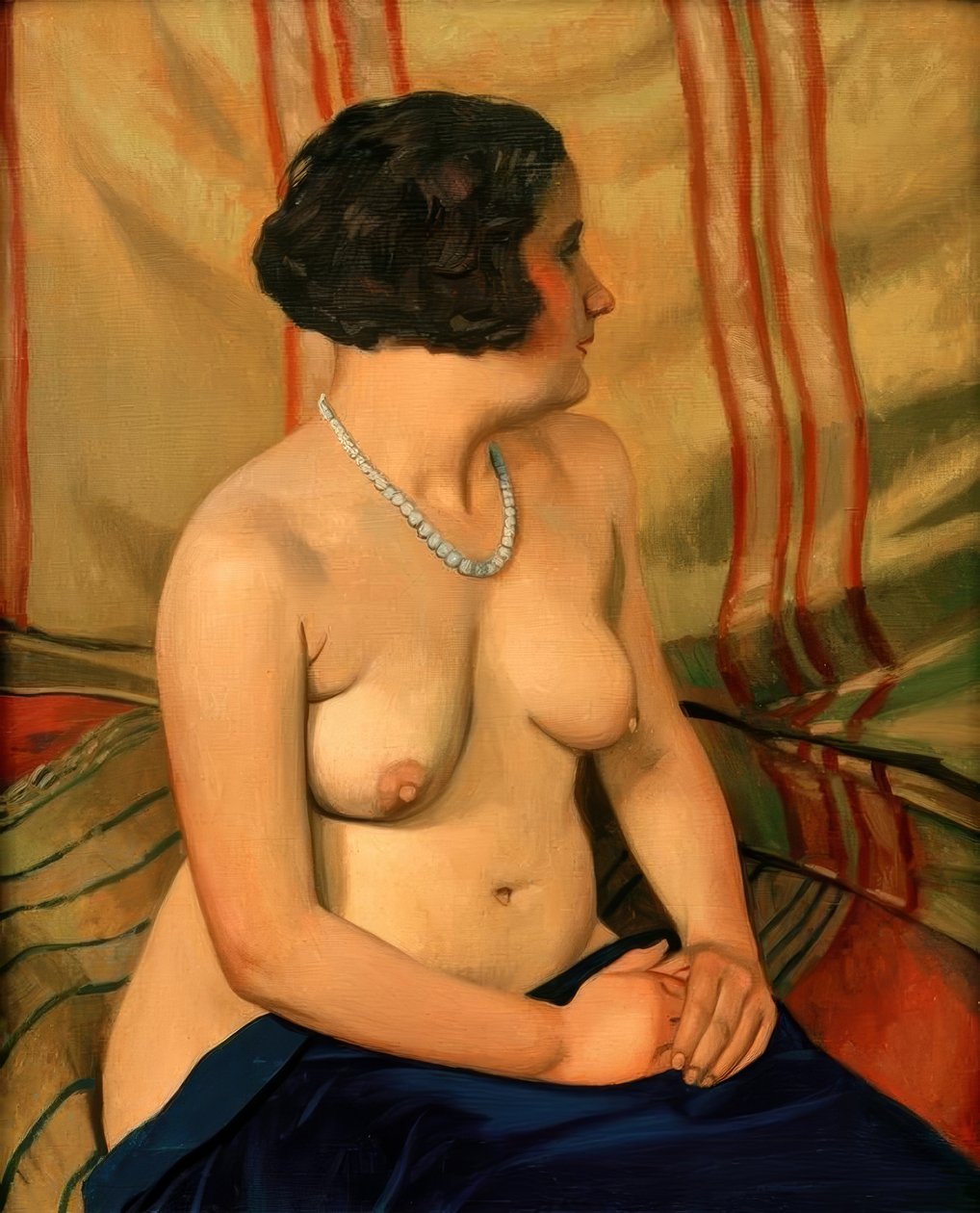 Femme au collier bleu (kvinne med blått halskjede) av Felix Edouard Vallotton