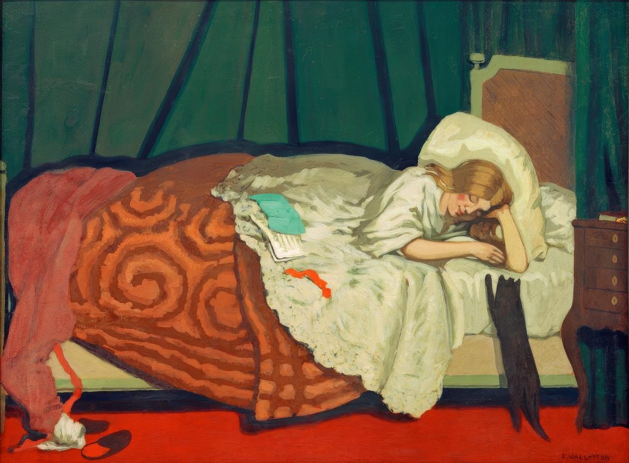 Kvinne som ligger og leker med en katt av Felix Edouard Vallotton