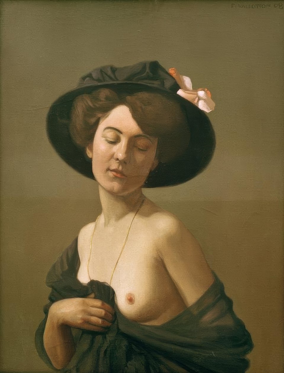 Kvinne drapert i et svart skjerf, svart lue av Felix Edouard Vallotton