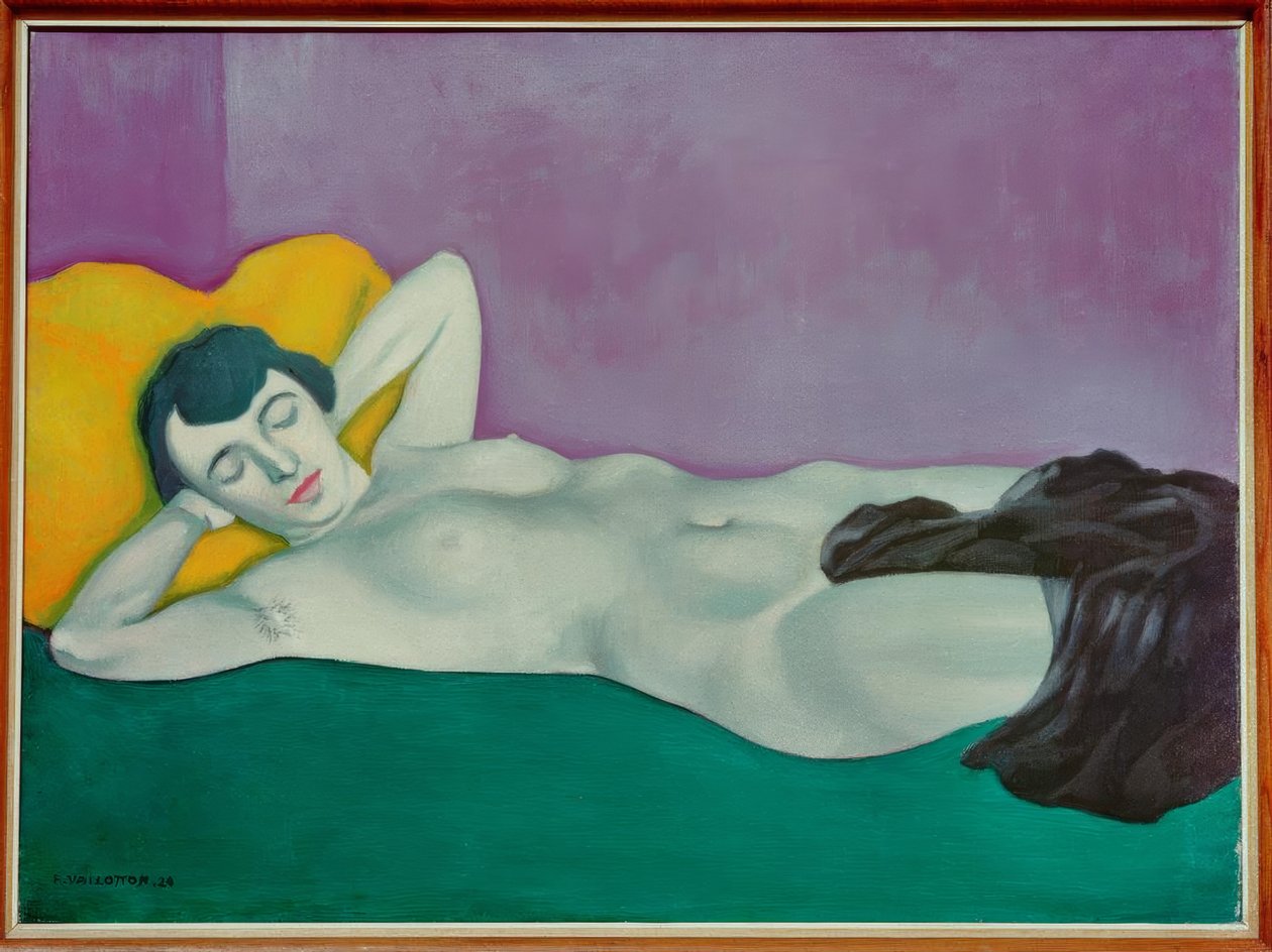 Kvinne sover på grønt teppe av Felix Edouard Vallotton