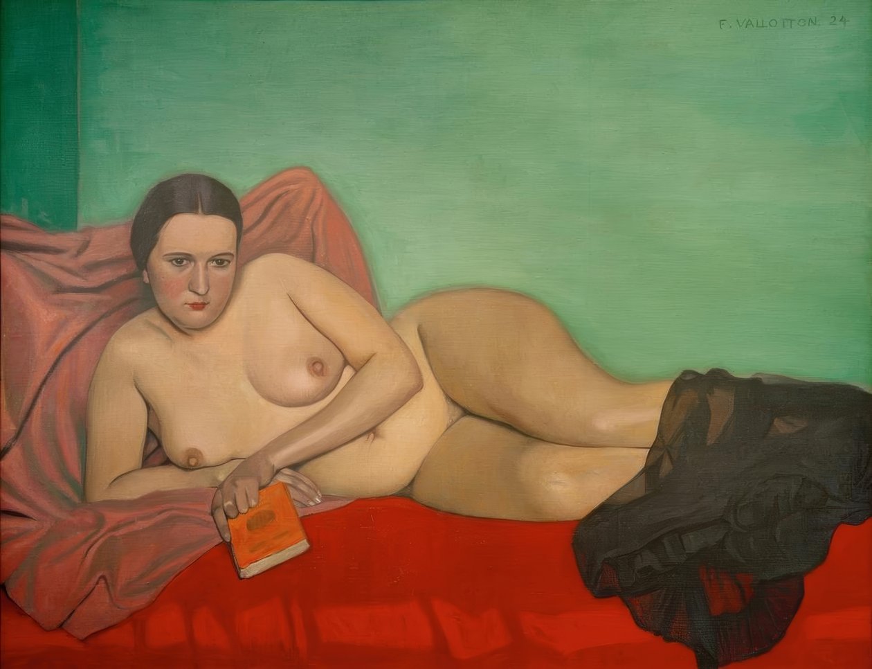 Naken kvinne holder en bok av Felix Edouard Vallotton