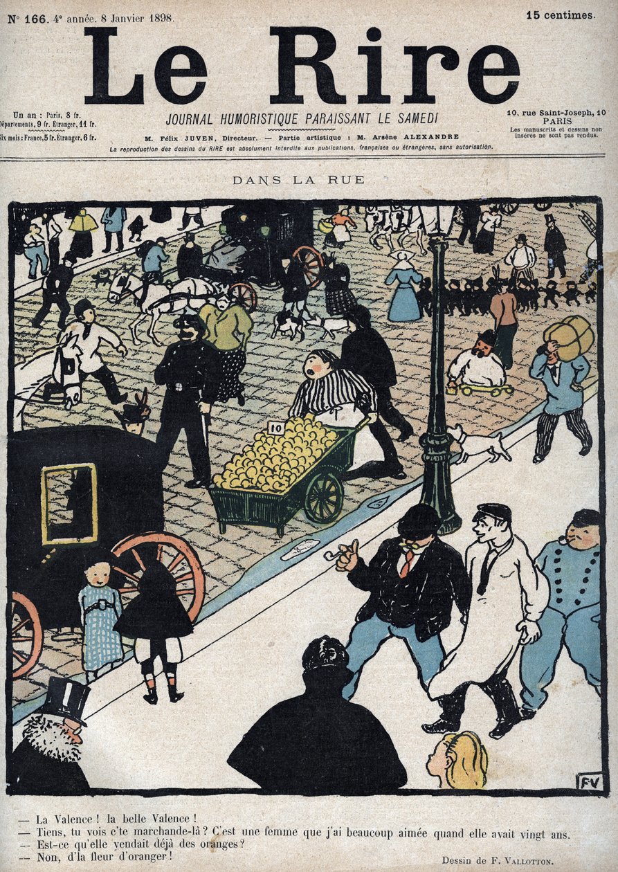 På gaten - Forside av avisen "" Le Rire"", av 6. januar 1898, tegning av Felix Vallotton av Felix Edouard Vallotton