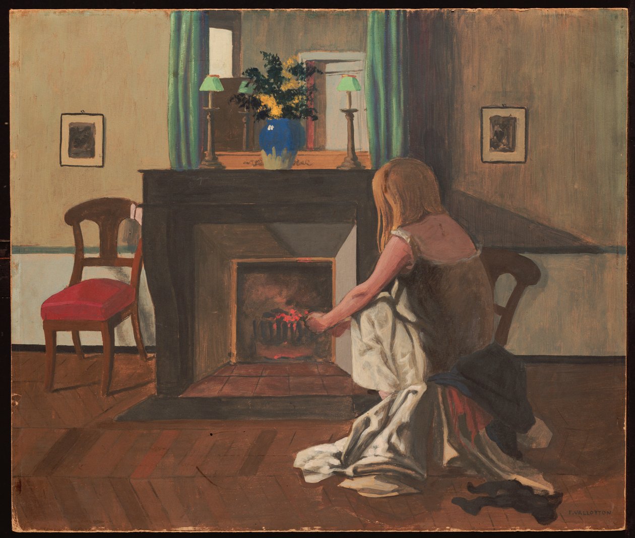 Interiør med en kvinne i nattkjole, 1899 av Felix Edouard Vallotton