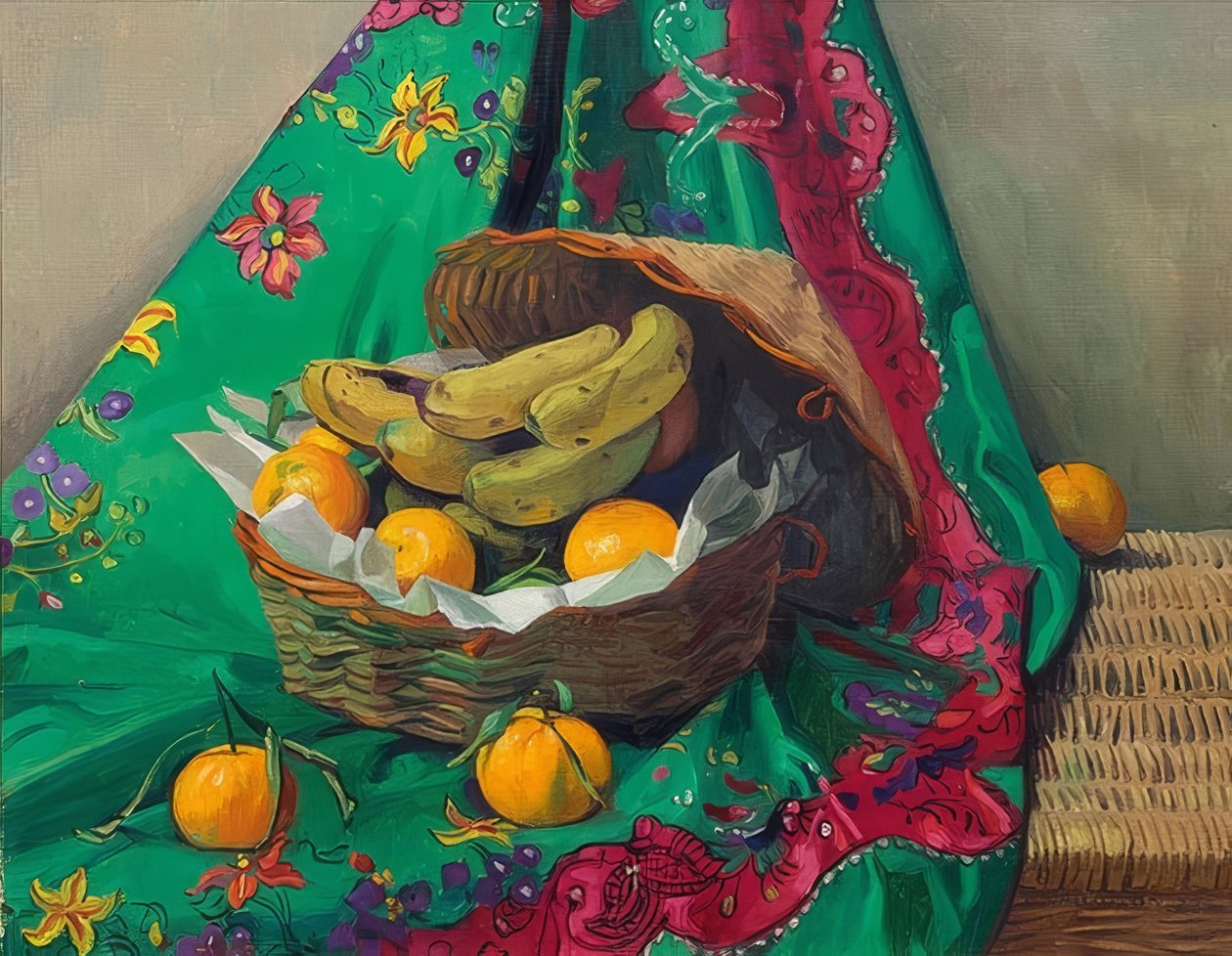 Kurv med mandariner og bananer. 1923 av Felix Edouard Vallotton