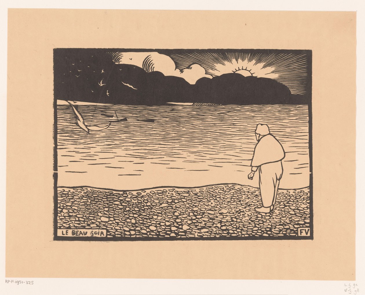 Mann ved solnedgang ved havet Le beau-soir (tittel på objekt) av Felix Edouard Vallotton