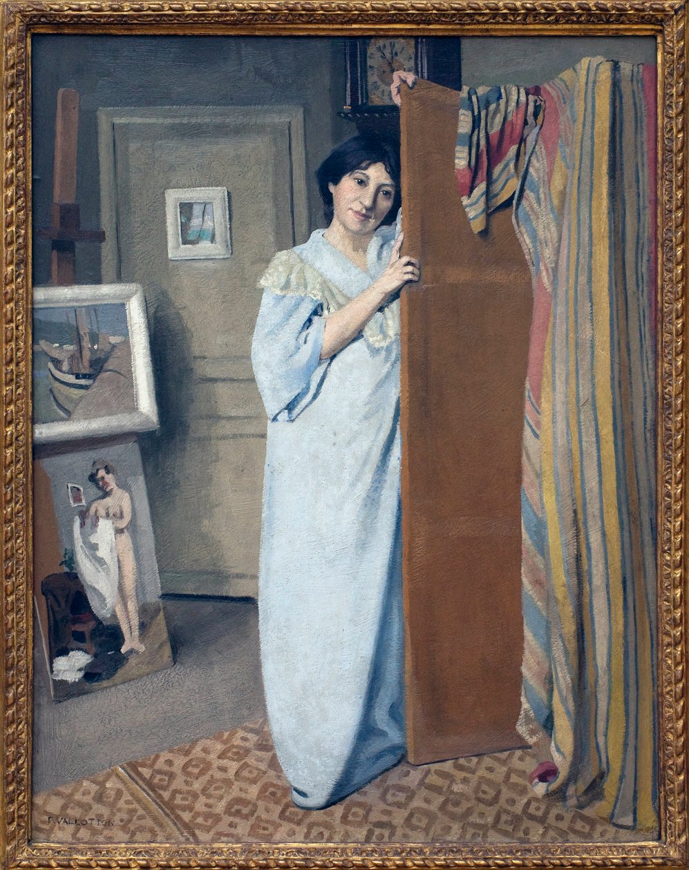 Fru Vallotton i kjole. Maleri av Felix Vallotton (1865-1925), Olje på lerret av Felix Edouard Vallotton