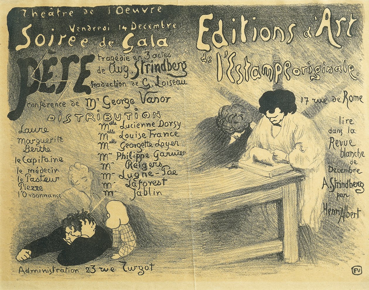 Paris Opera-program, inkludert verk av August Strindberg av Felix Edouard Vallotton