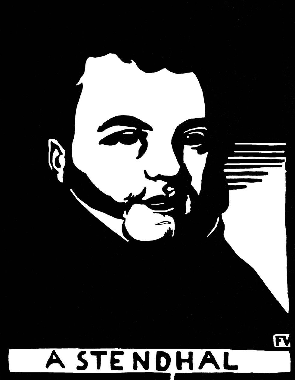 Portrett av Henri Beyle Stendhal (1783-1842), fransk forfatter. Gravering av Felix Edouard Vallotton (1865-1925) av Felix Edouard Vallotton
